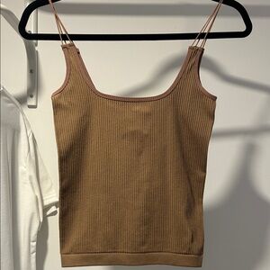 Brown Ribbed Tank Top with Double-Strap Detail